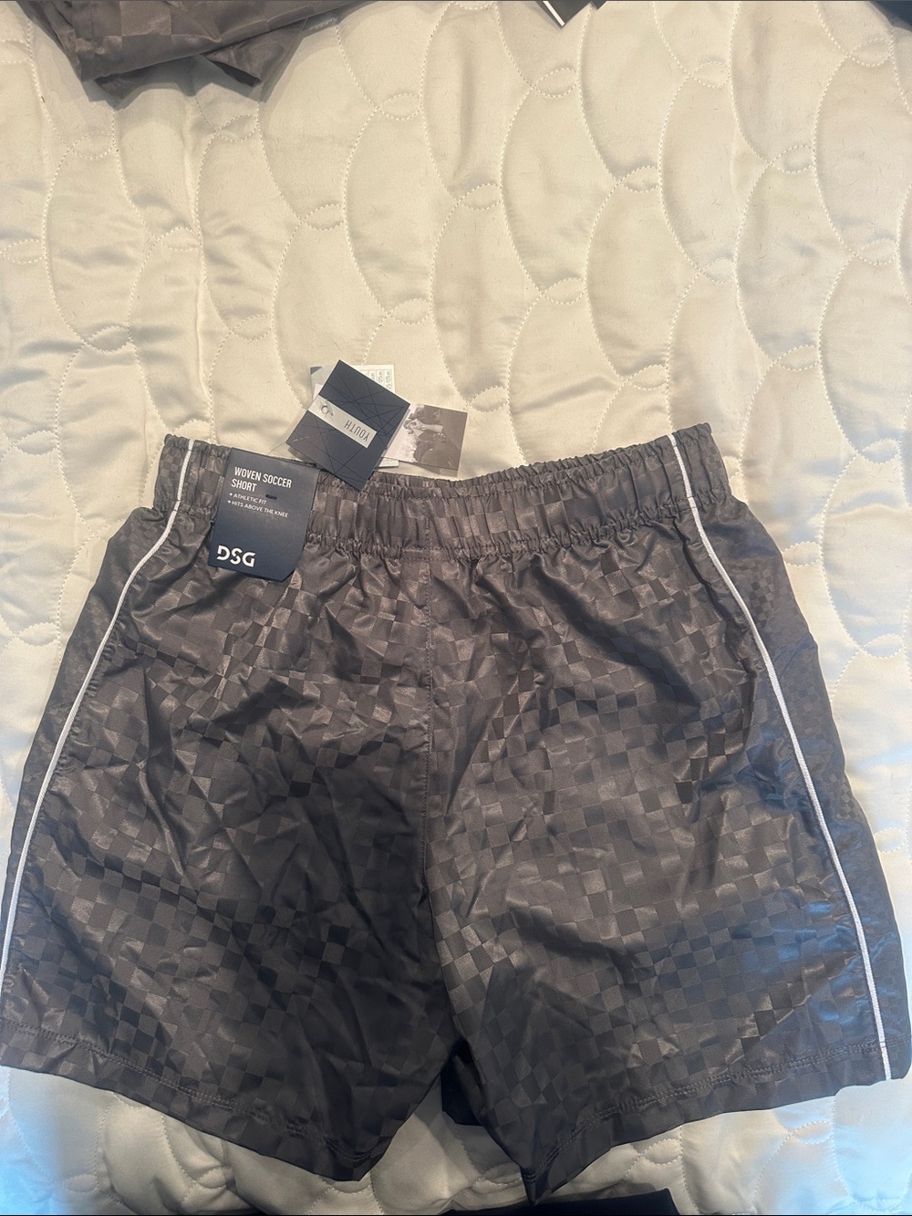 DSG Gray Checker-Pattern Athletic Shorts with White Piping